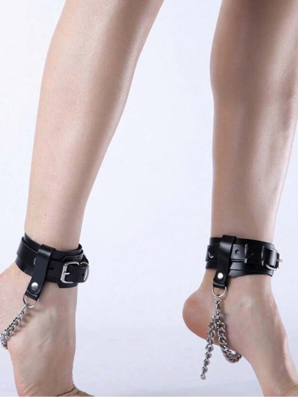 Black Ankle Cuffs with Chain Accent